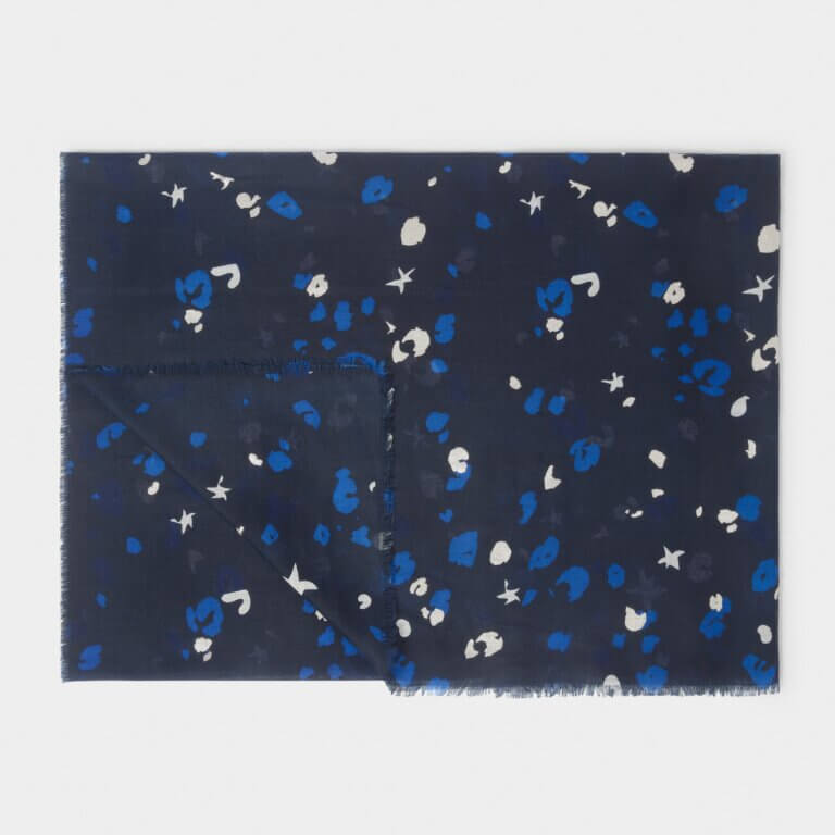 Confetti Star Printed Foil Scarf In Navy & White