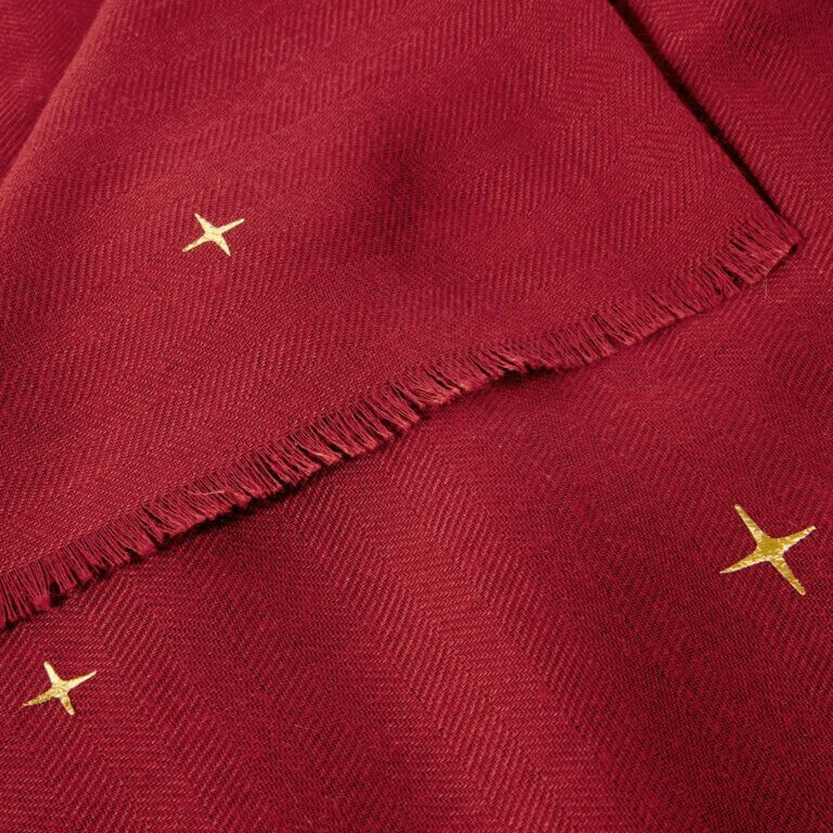 Star Sky Printed Foil Scarf In Garnet Red & Gold