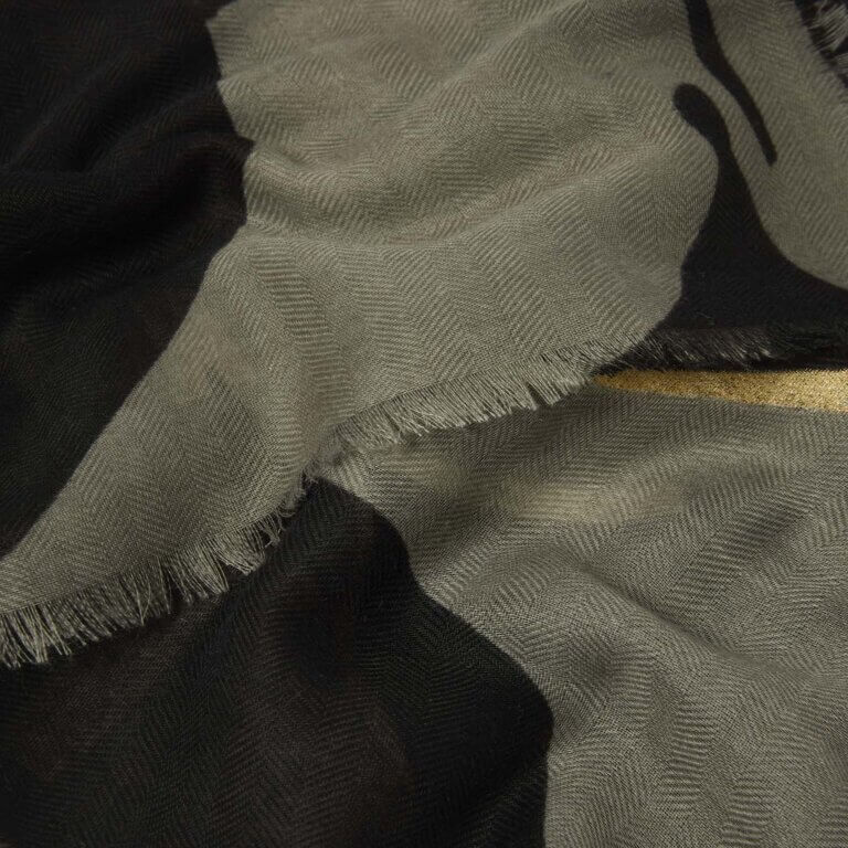 Geometric Arch Printed Foil Scarf In Khaki, Black & Gold