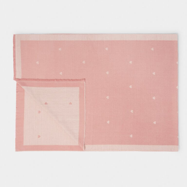 Small Heart Printed Blanket Scarf In Dusty Rose & Off White