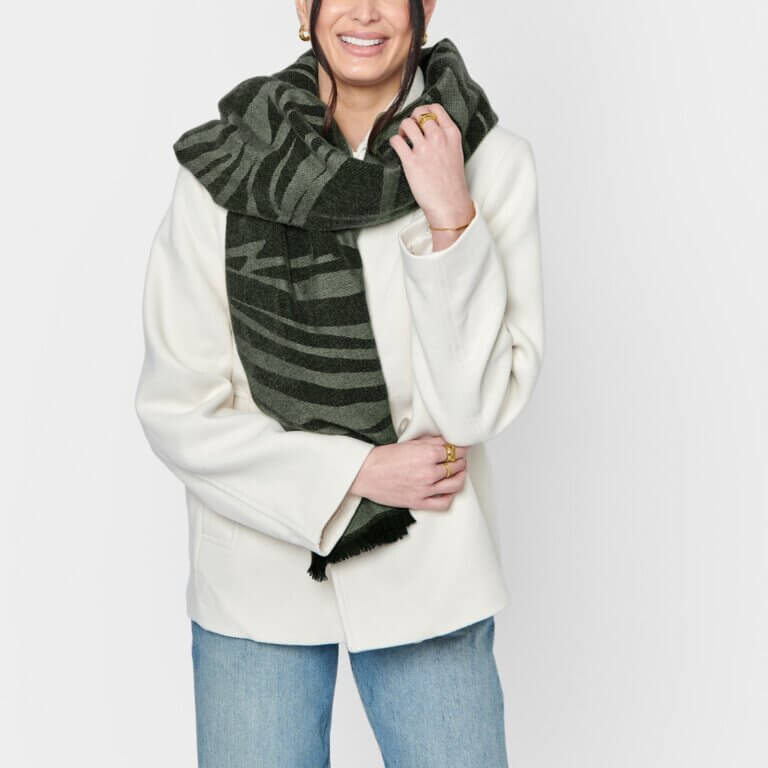 Tiger Printed Blanket Scarf In Khaki & Black