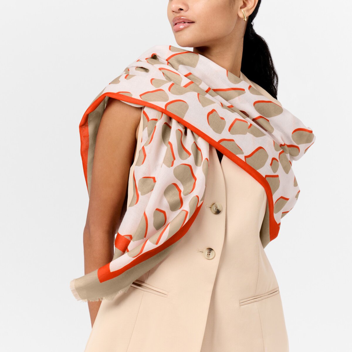 Dalmatian Print Scarf In Ecru & Orange