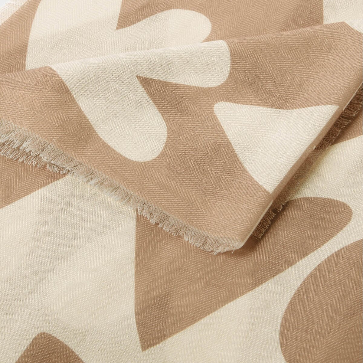 Large Heart Print Scarf In Ecru & Taupe