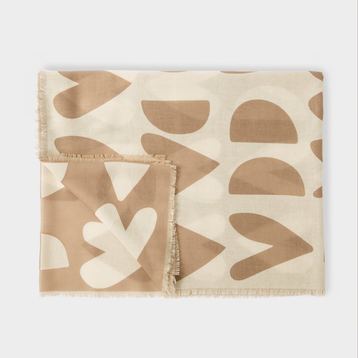 Large Heart Print Scarf In Ecru & Taupe