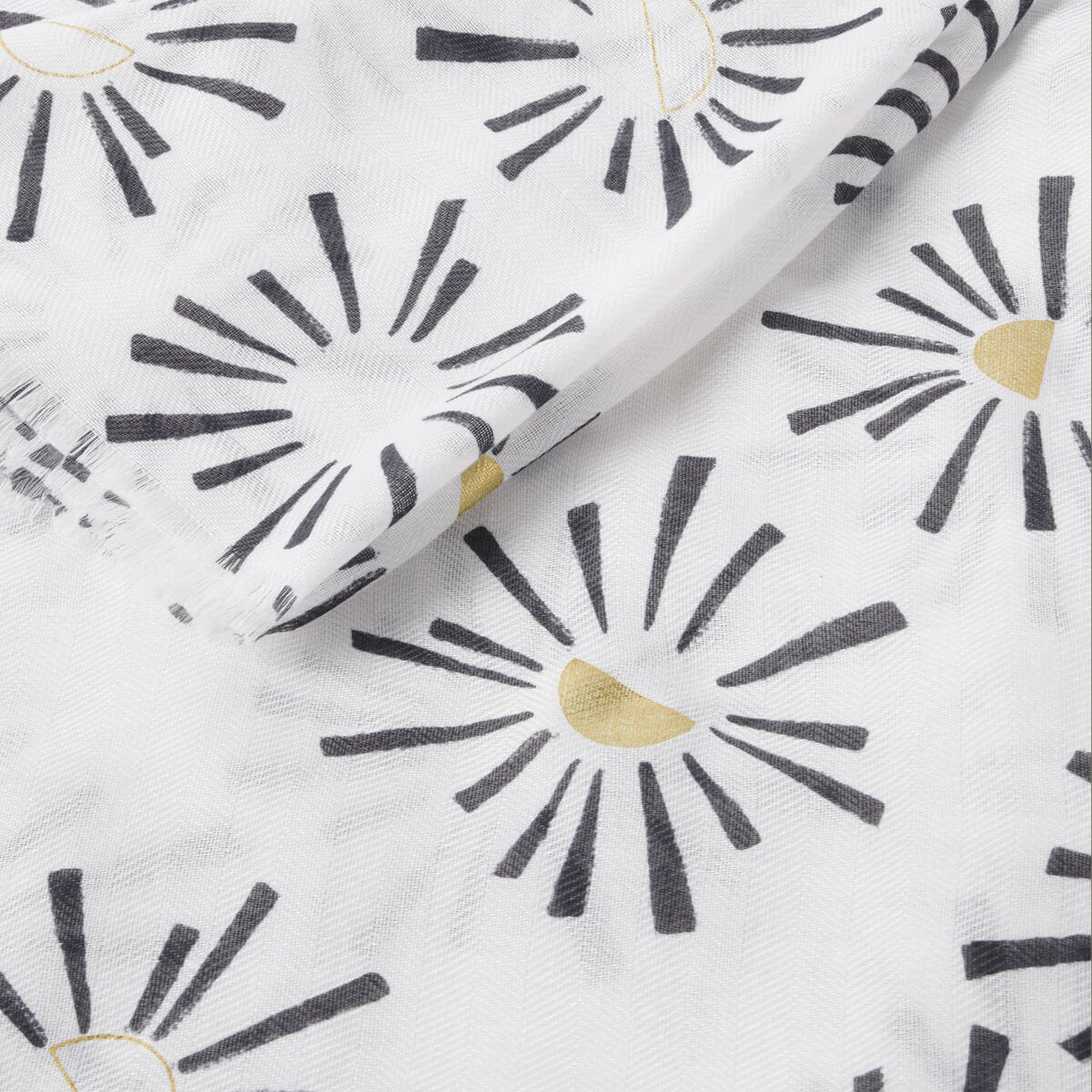 Sunburst Printed Foil Scarf In White, Black & Gold