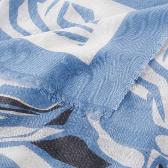 Blue Blossom Printed Foil Scarf in Cornflower Blue, Off White & Silver