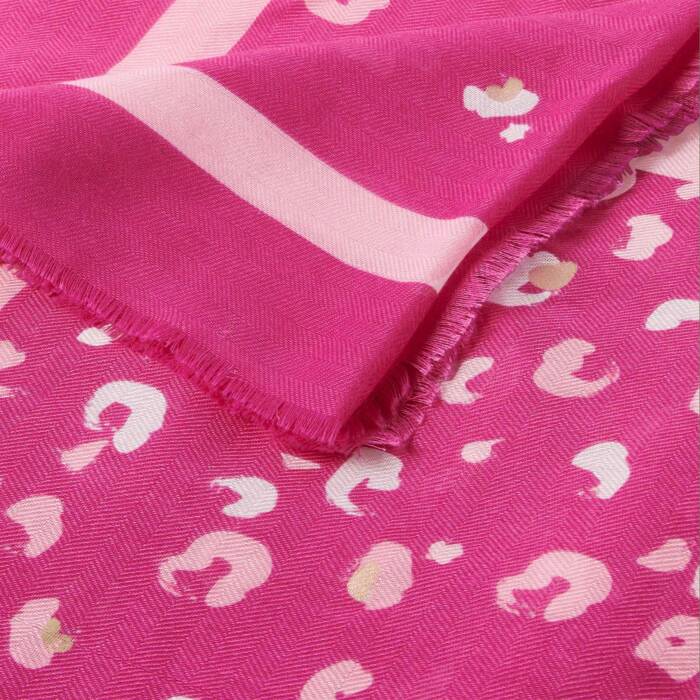 Leopard Brush Stroke Printed Foil Scarf in Magenta, Off White & Rose Gold