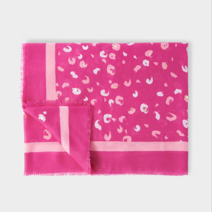 Leopard Brush Stroke Printed Foil Scarf in Magenta, Off White & Rose Gold