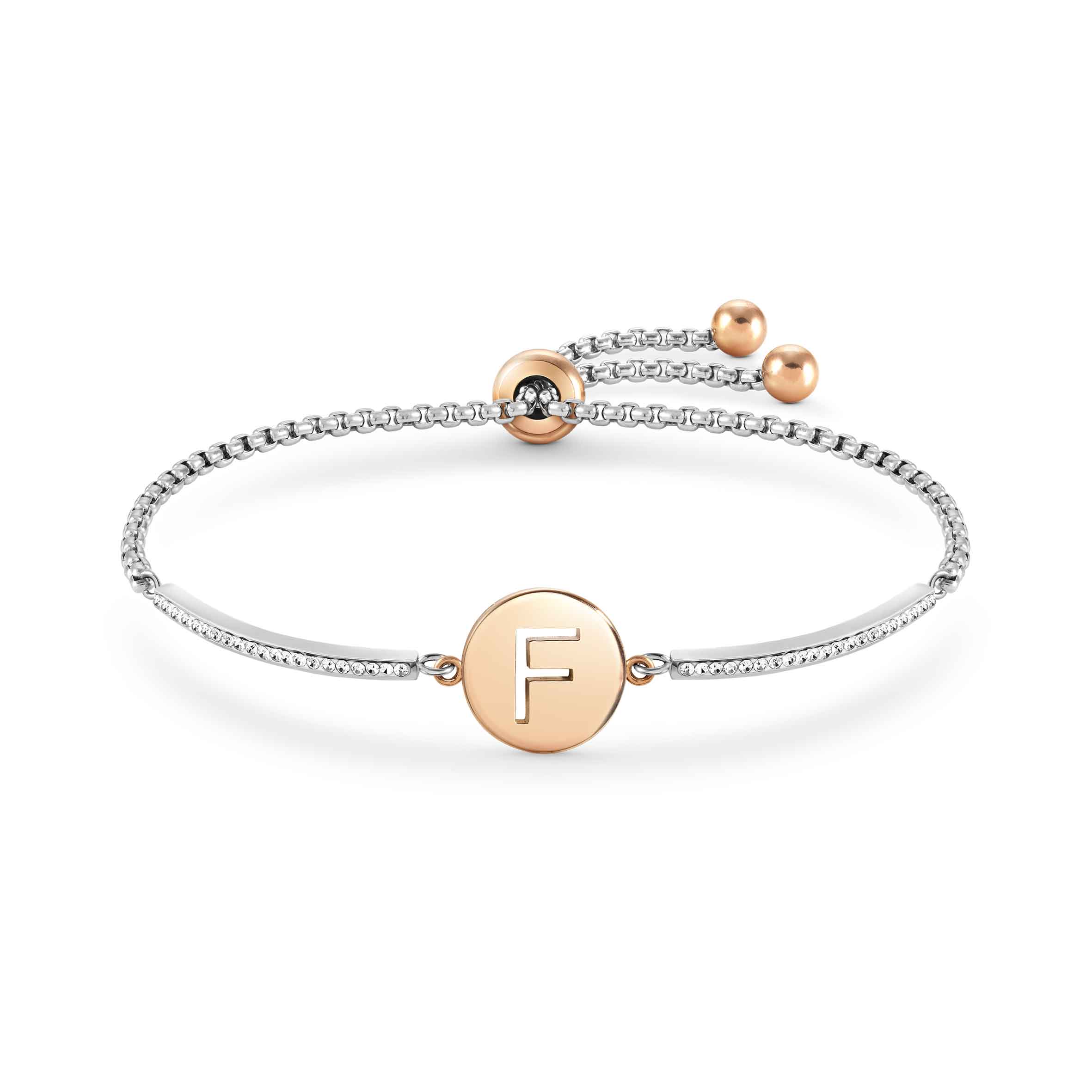 Milleluci Steel & CZ Bracelet With Letter F