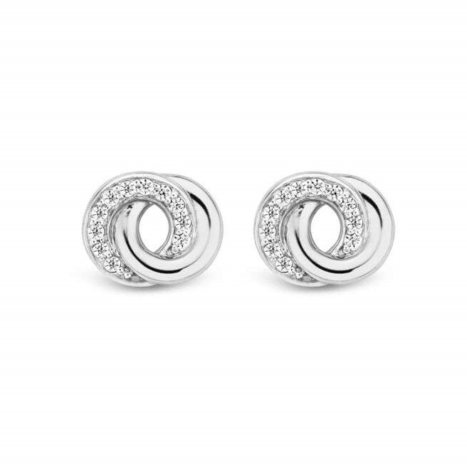 infinity Shape Silver CZ Stud Earrings