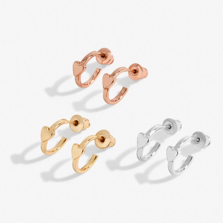 Florence Hearts | Heart Hoops | Silver Rose Gold And Gold | Set Of 3 Hoop Earrings