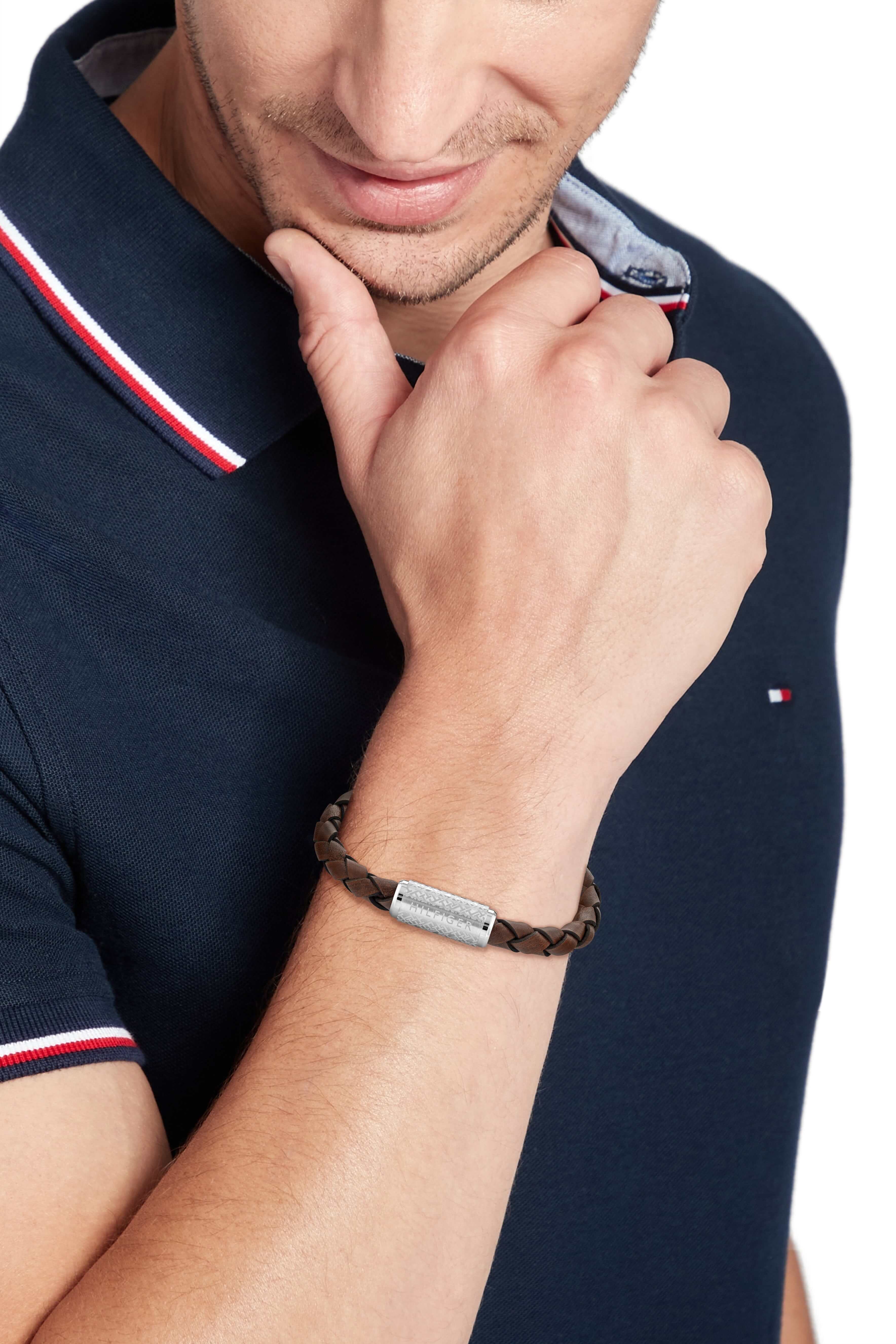 Brown Braided Leather Gents Bracelet