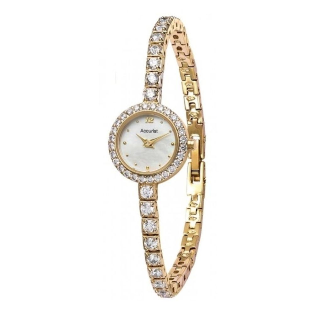 Ladies Crystalised Slimline Bracelet Watch With MOP Dial