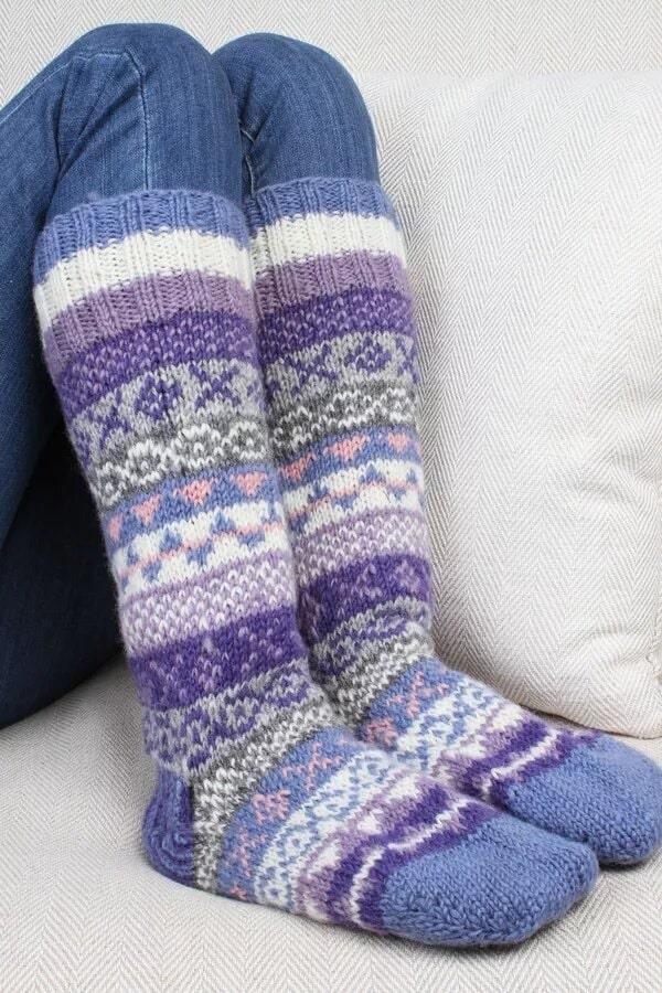 Classic Fairisle Long Socks Jacaranda