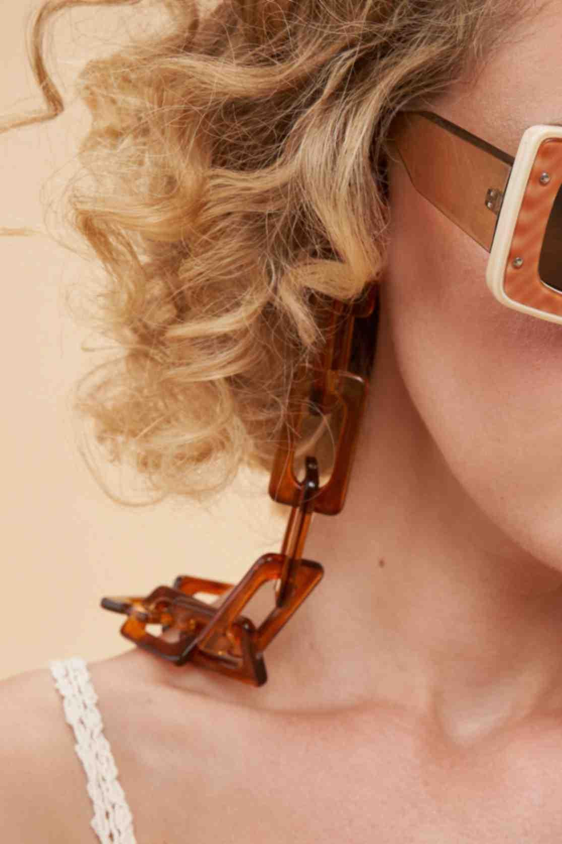 Rectangle Block Sunglasses Chain - Tortoiseshell