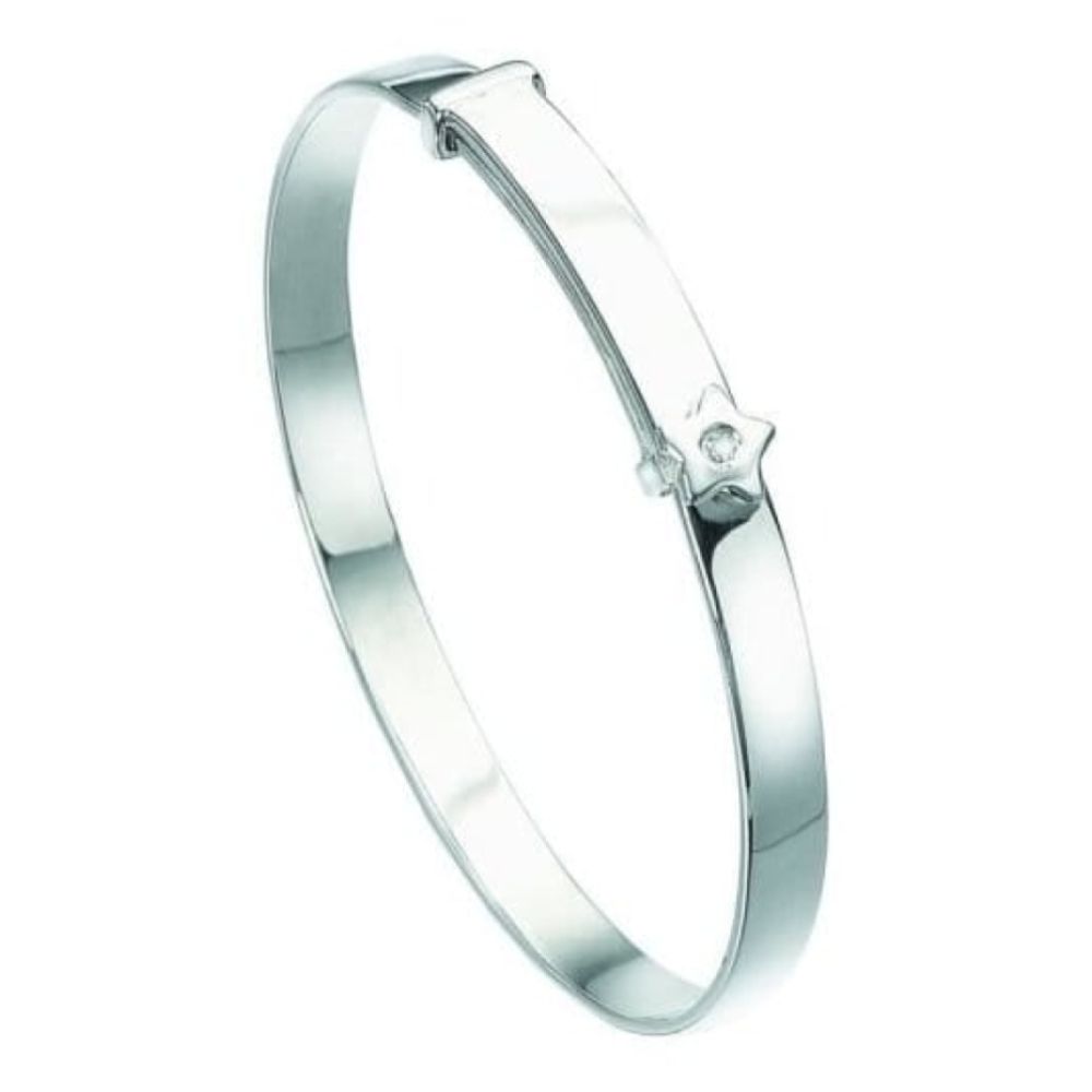 Sterling Silver And Diamond Star Bangle