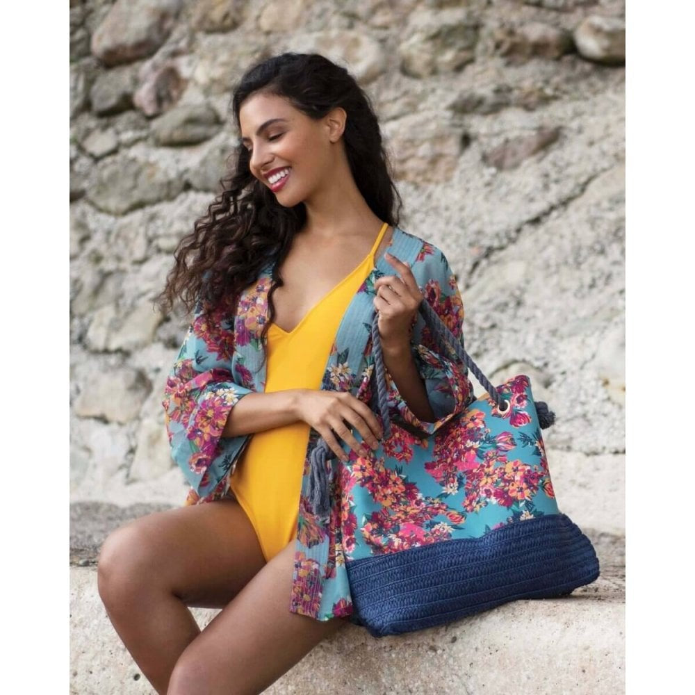 Summer Floral Beach Bag Turquoise