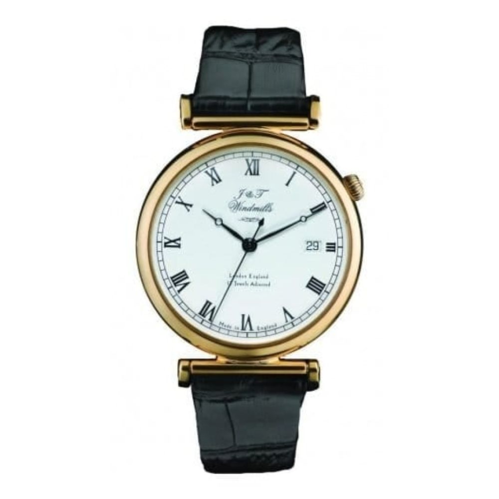 Gents Leather & Gold Silver English 17 Jewels Mechanical Watch