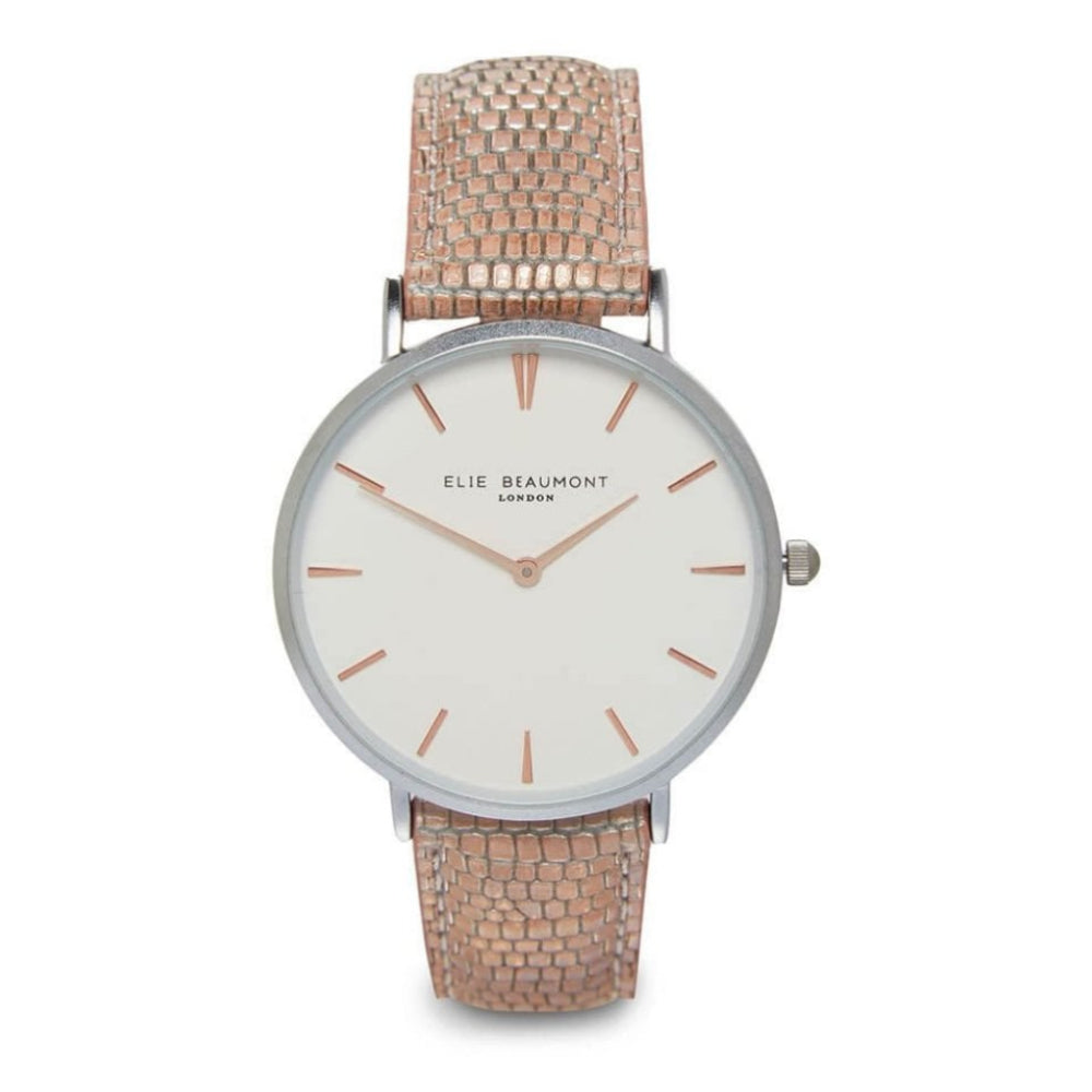 Sloane Pink Snakeskin Pattern Leather Strap With Stainless Steel Case & White Dial Ladies Watch