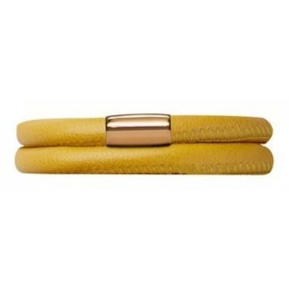 Yellow Leather Double Bracelet Gold Plated