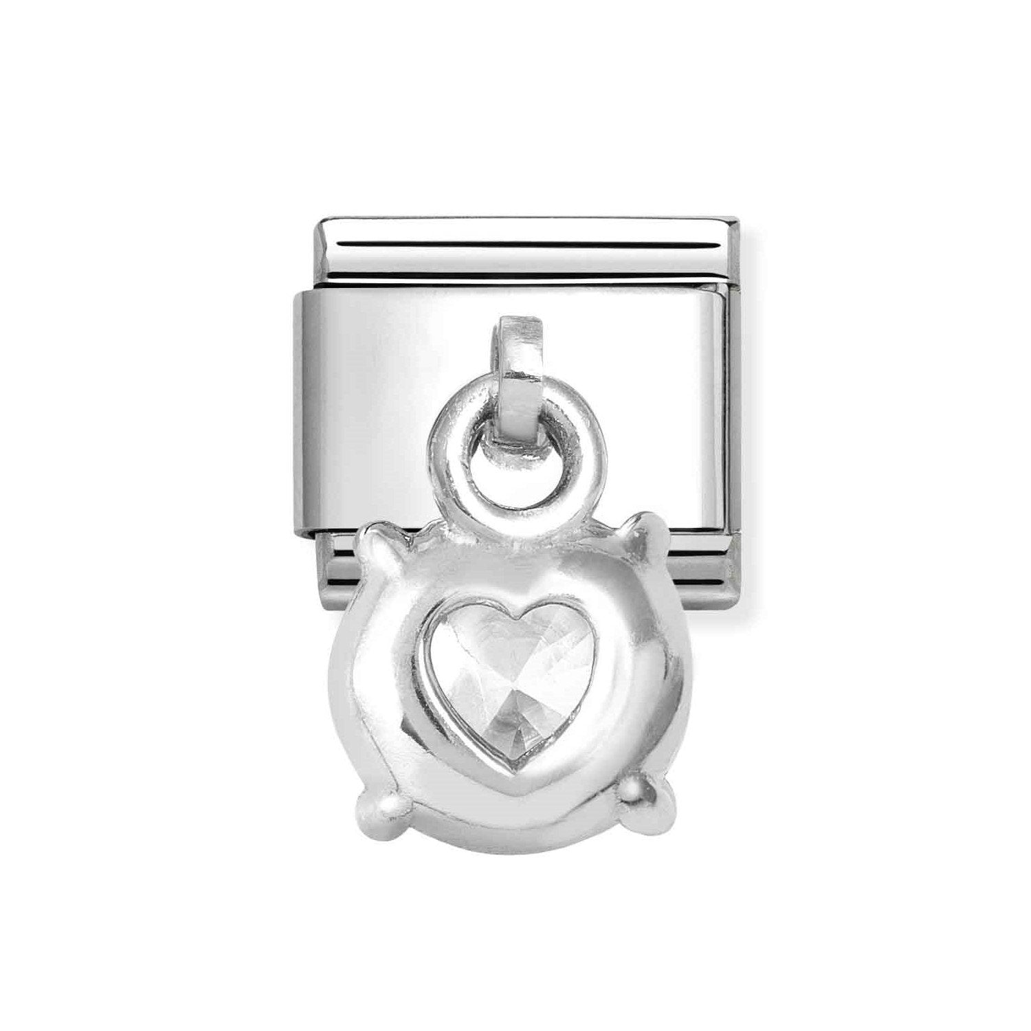 Composable Classic Link With Brilliant Round White CZ Charm In 925 Silver