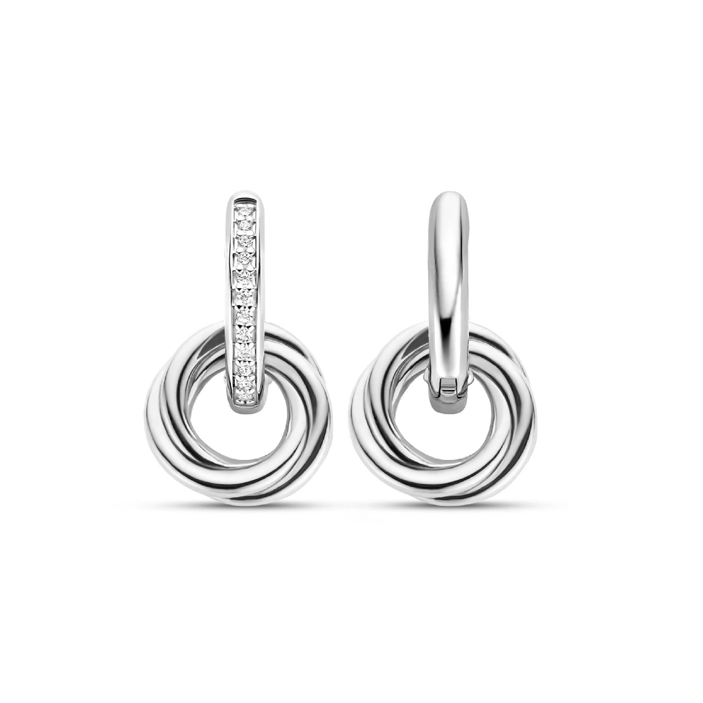 Silver Twisted & CZ Circle Hoop Earrings
