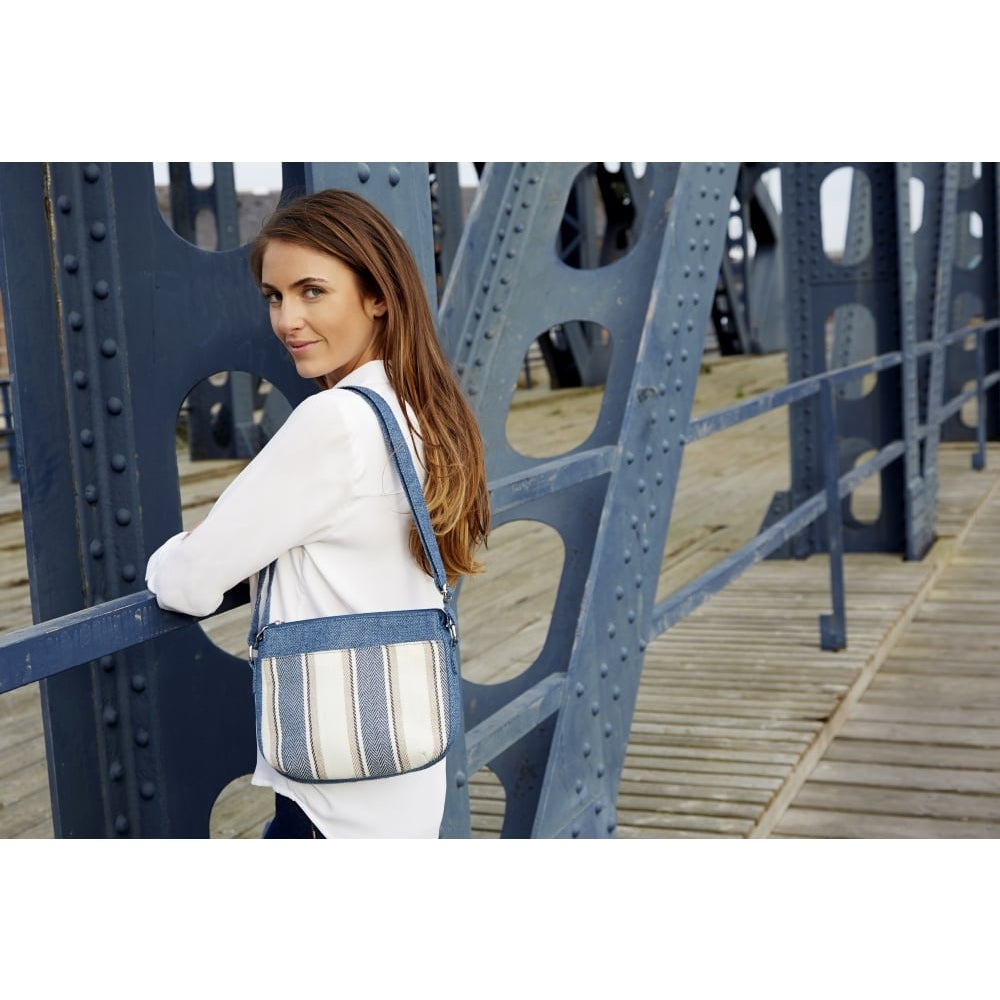 Blue Herringbone Stripe Messenger Bag