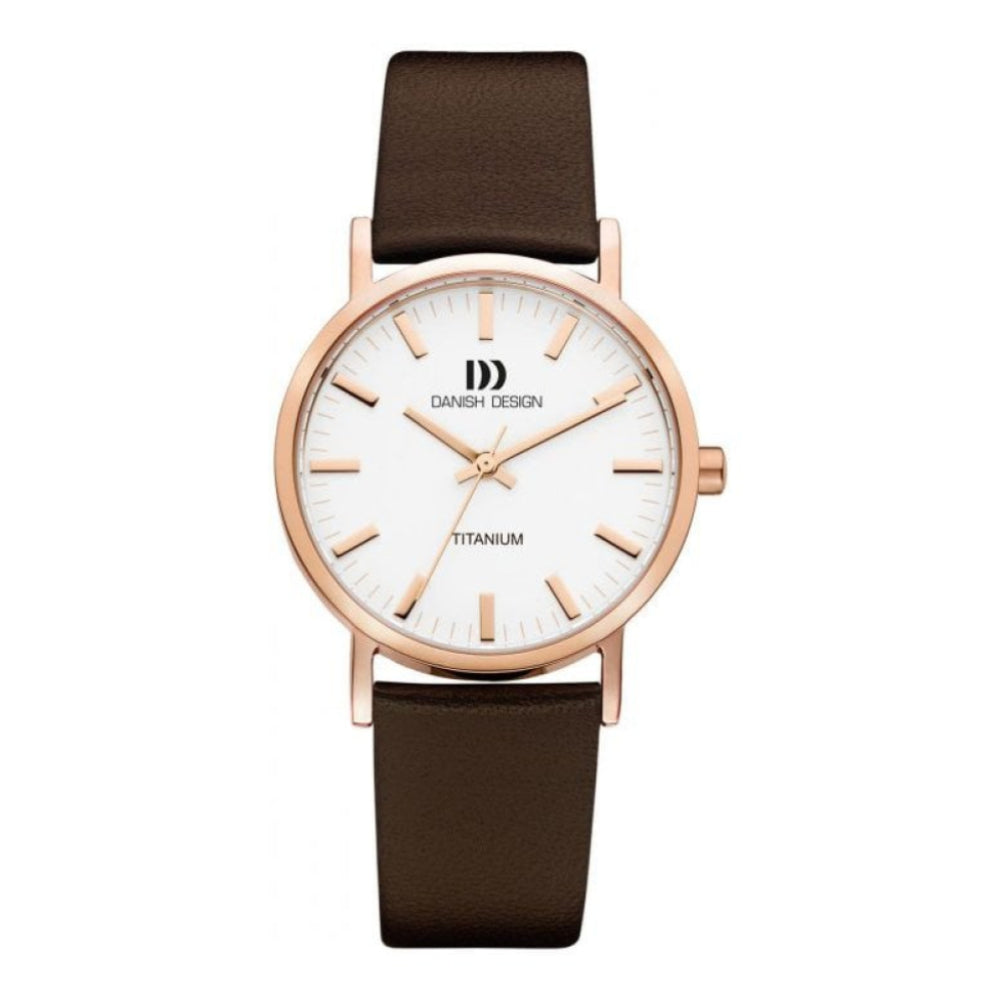 Rose Gold Plated White Dial & Brown Leather Strap Rhine Ladies Watch
