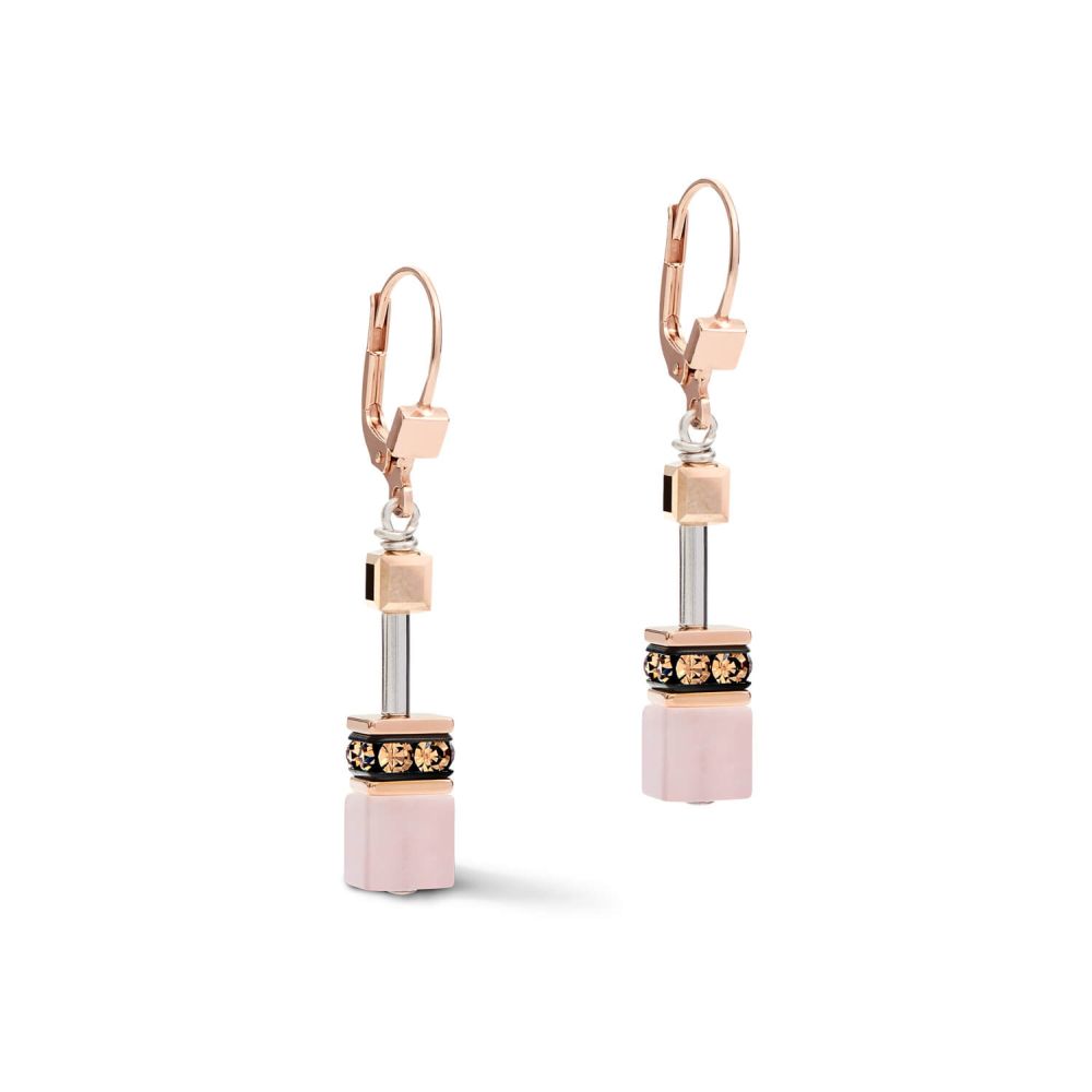 Swarovski Crystals & Gemstones Rose-Beige Geo Cube Pierced Earrings