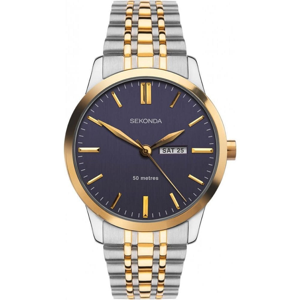 Two Tone Case, Blue Sunray Dial With Day/Date Window & Two Tone Bracelet strap Gents Watch