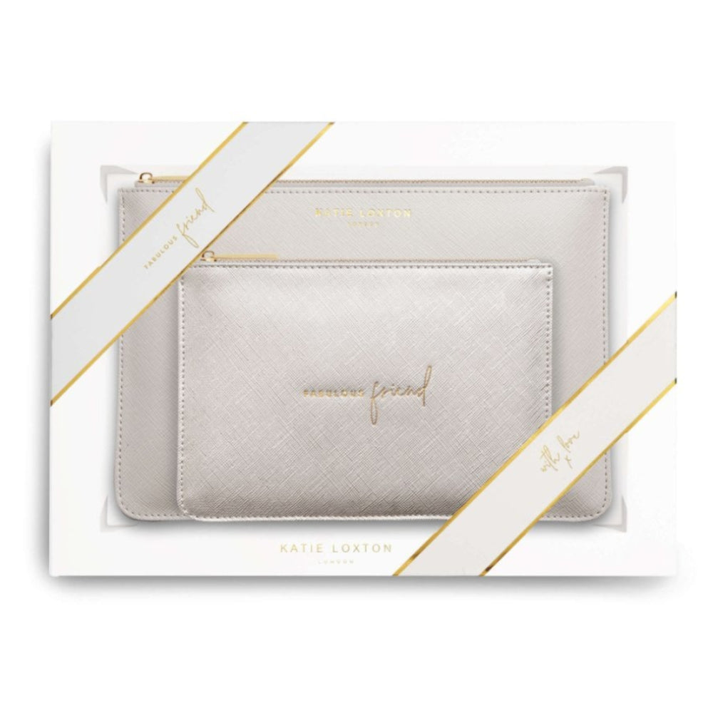 PERFECT POUCH GIFT SET - FABULOUS FRIEND - Light Grey and Metallic Silver - 29x21x2.5cm (boxed)