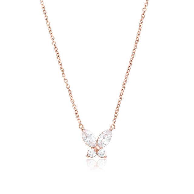 Sparkle Butterfly Marquise Necklace Rose Gold