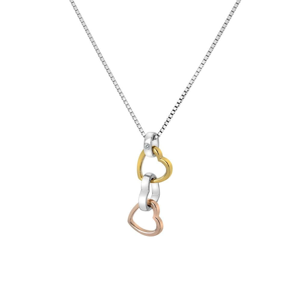 Trio Triple Heart Rose & Gold Pendant Necklace