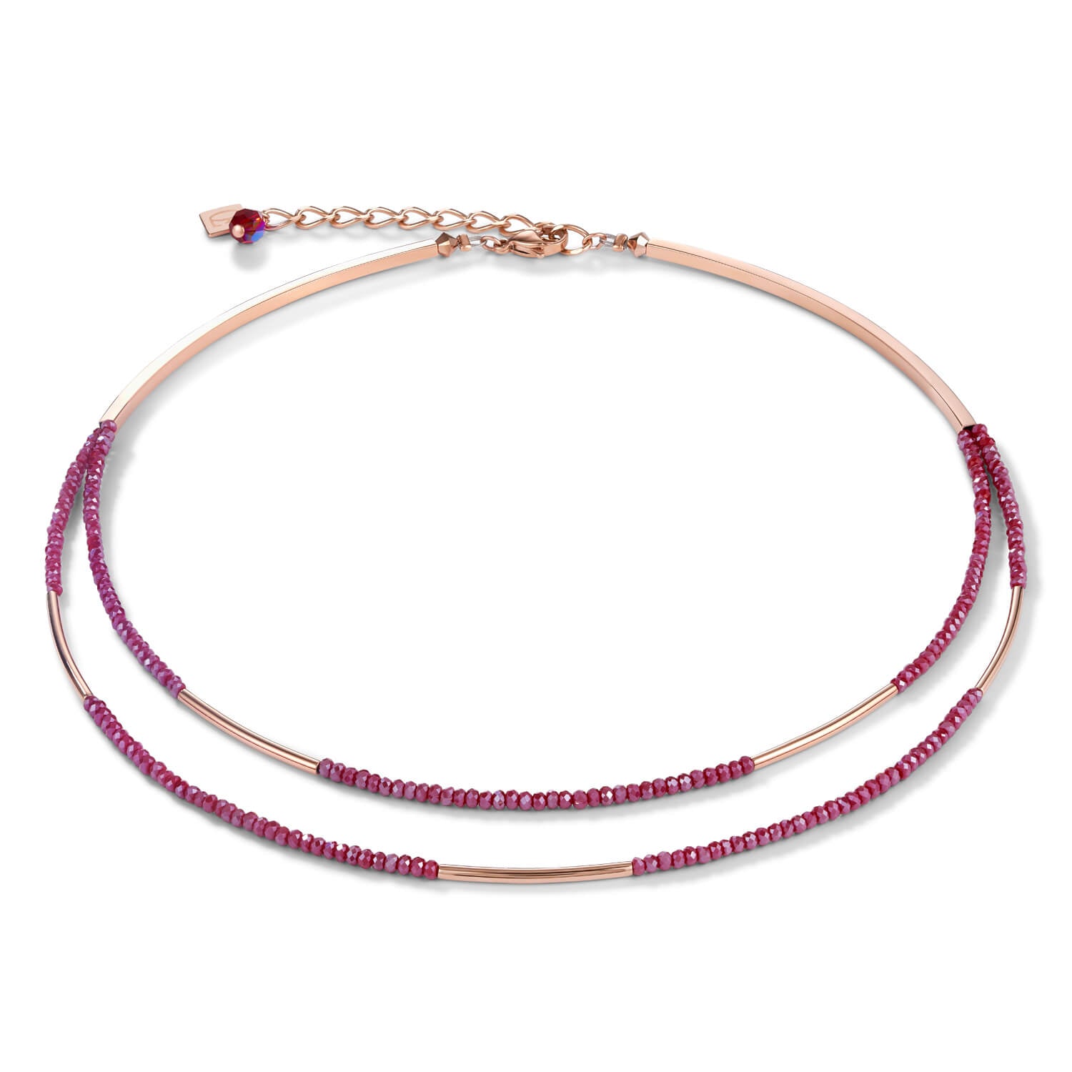 Waterfall Small Stainless Steel Rose Gold & Glass Red Necklace