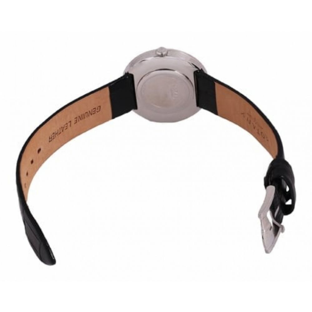 Stainless Steel Off White Dial & Leather Strap Gents Watch