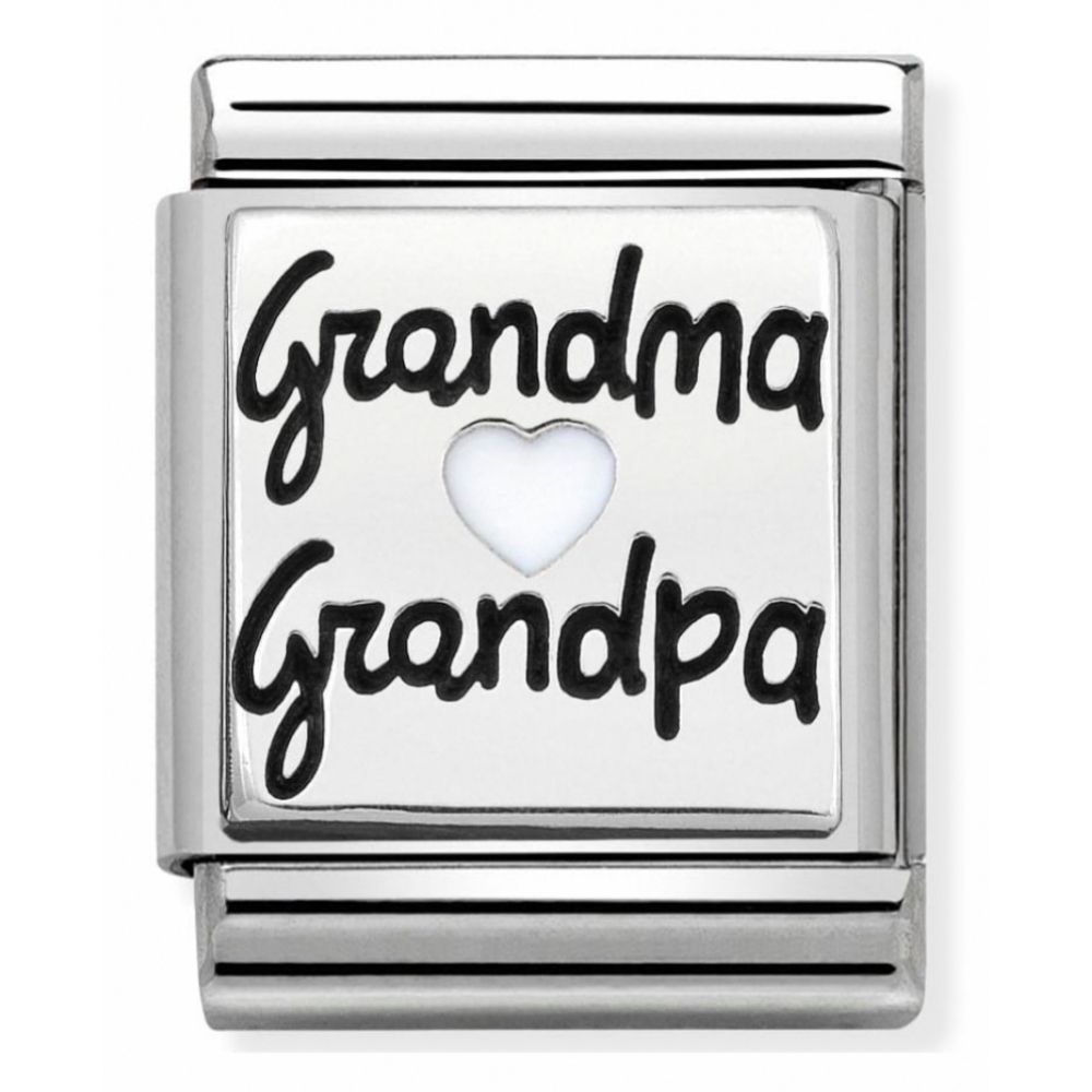 Composable Oxidised Grandma Grandpa Stainless Steel, Enamel And Sterling Silver Big Charm