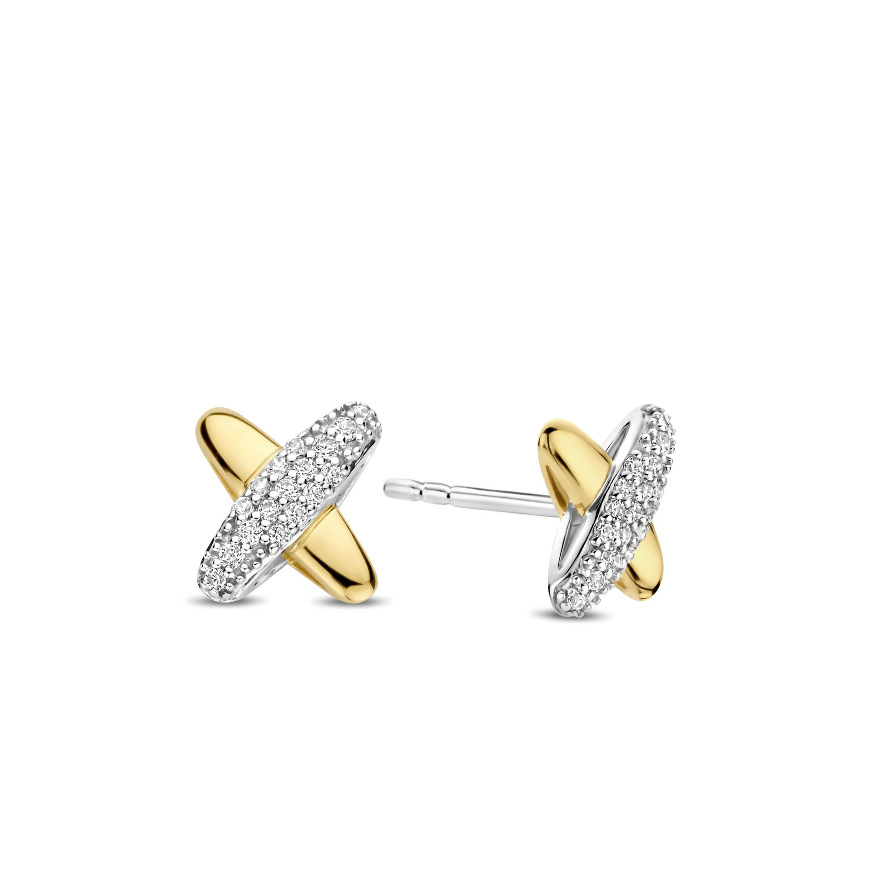 Two Tone Cross Design Stud Earrings
