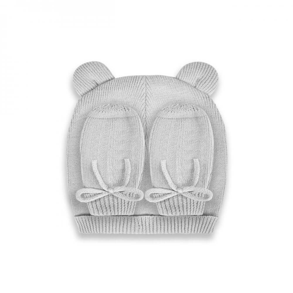 Beautifully Boxed Fine Knit Baby Hat And Mittens Set | Grey