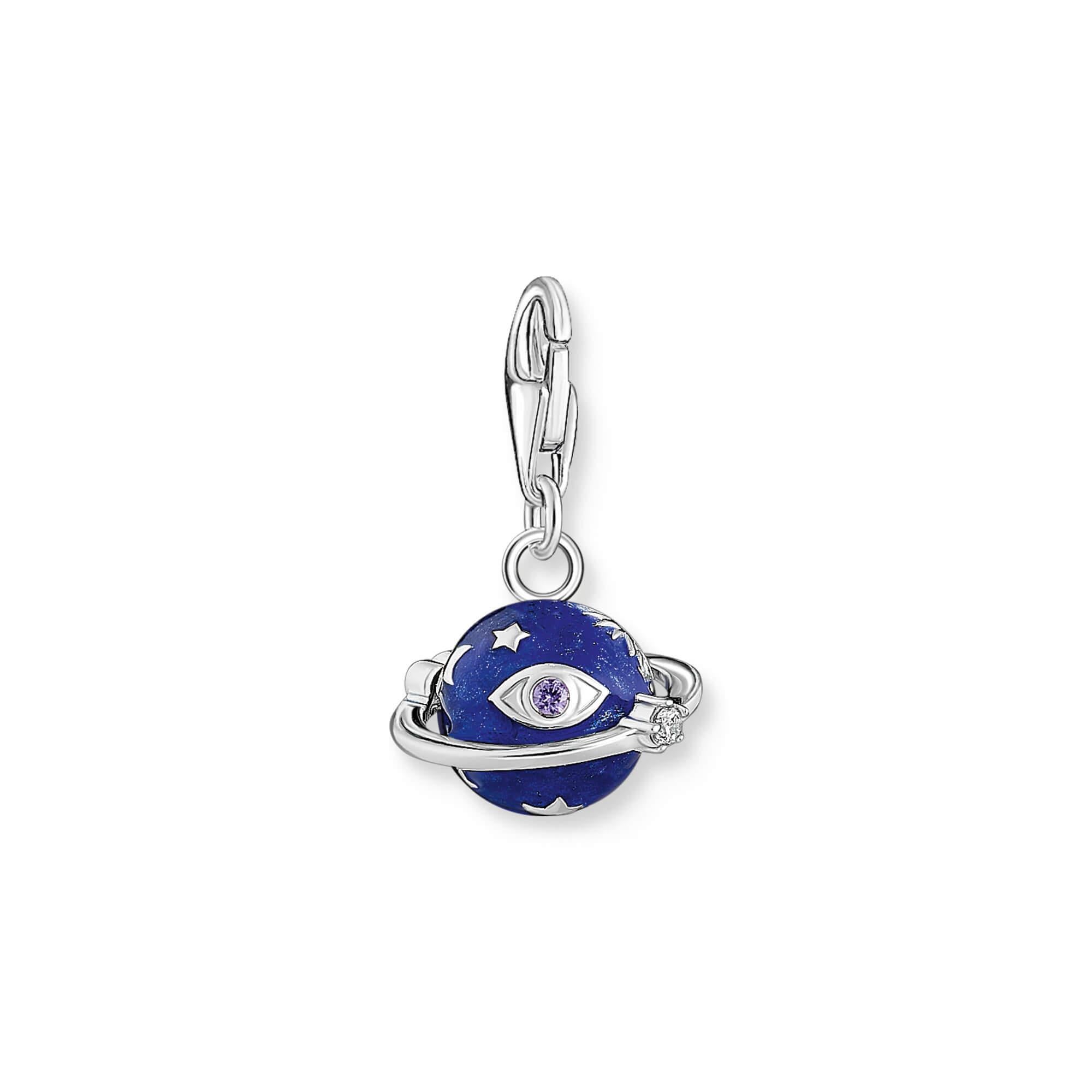 Saturn With Dark Blue Enamel Charm Pendant