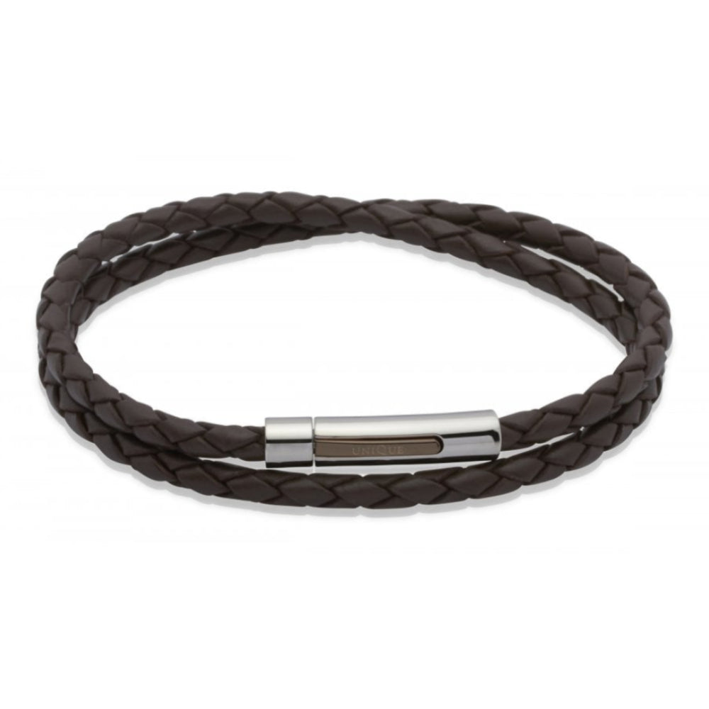 Dark brown Leather Bracelet-Steel Clasp-Brown I.P. Plating