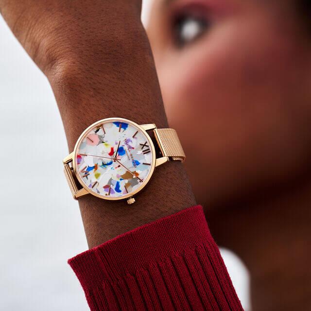 Pop Art Big Dial, Red Eco Vegan & Rose Gold Mesh Watch Strap Gift Set