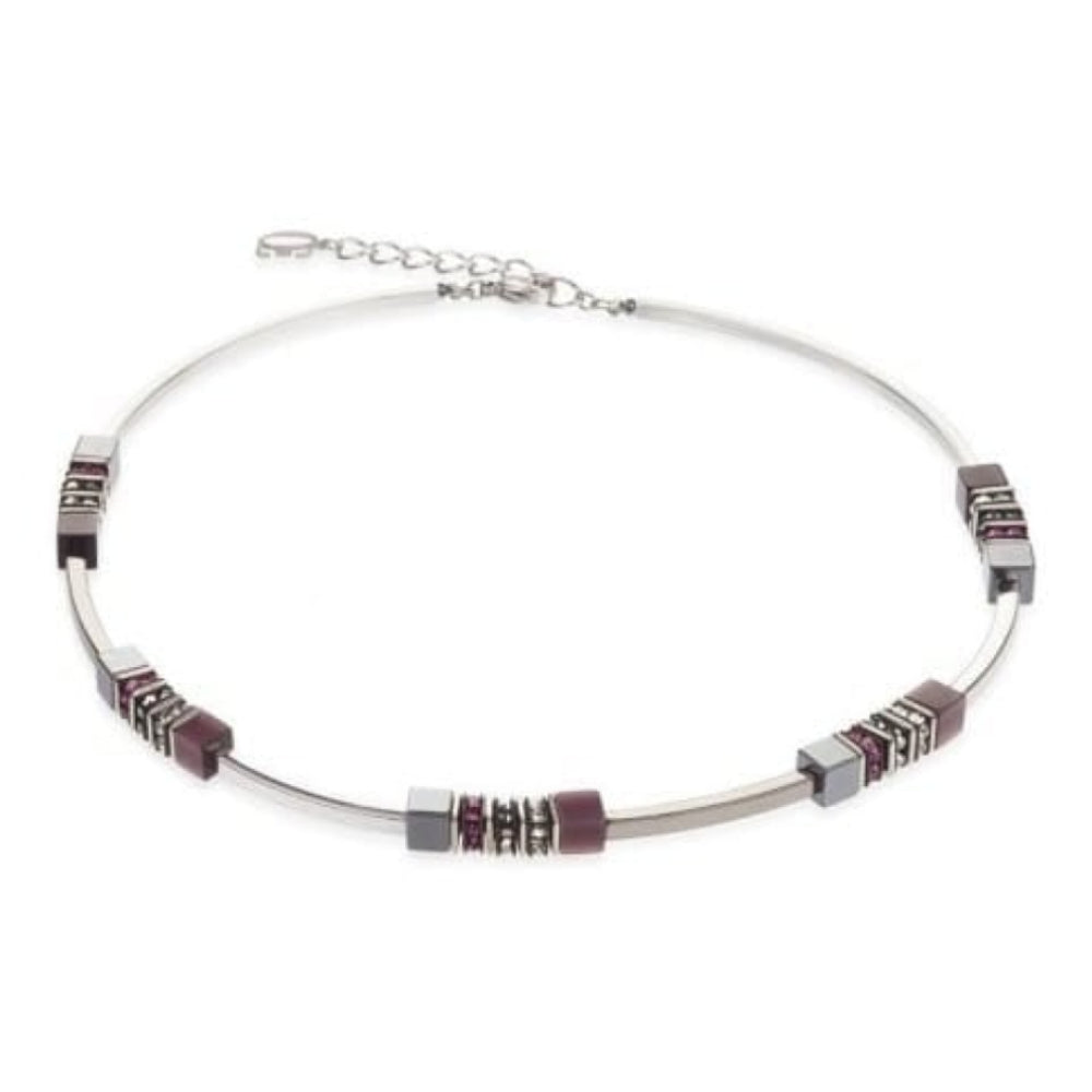 Ladies Synthetic Solid Purple Tiger's Eye & Haematite Cubed Necklace