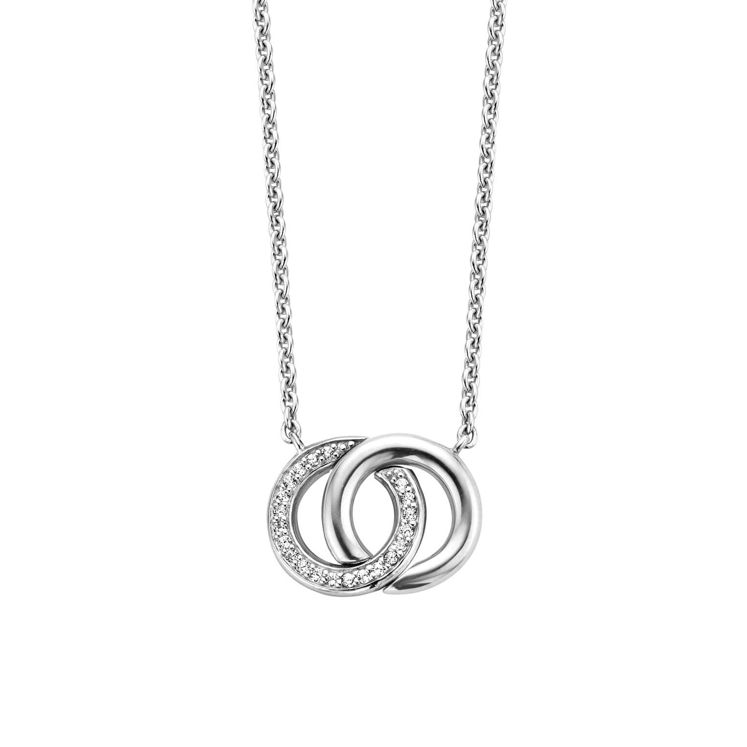 2 Entwined Circles CZ Pendant Necklace