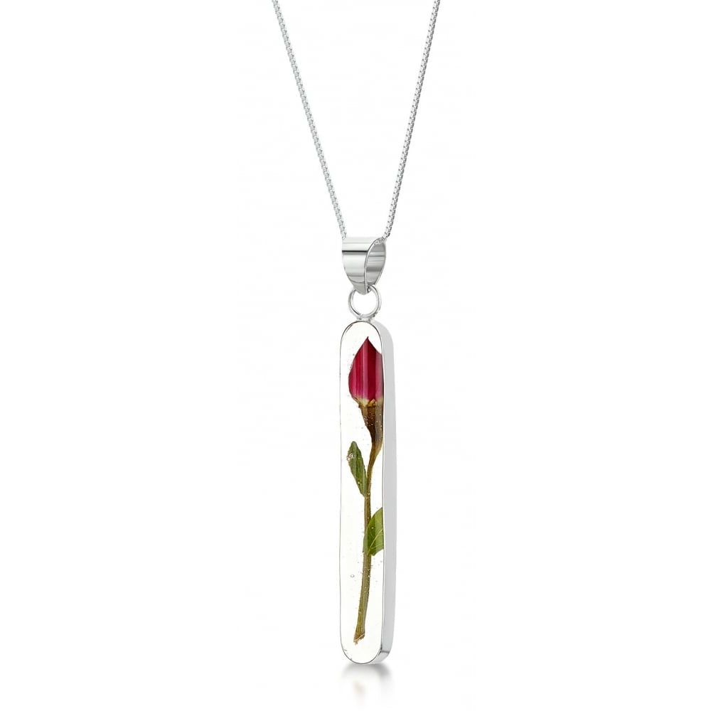 Silver Pendant - Rose bud - Long Stem
