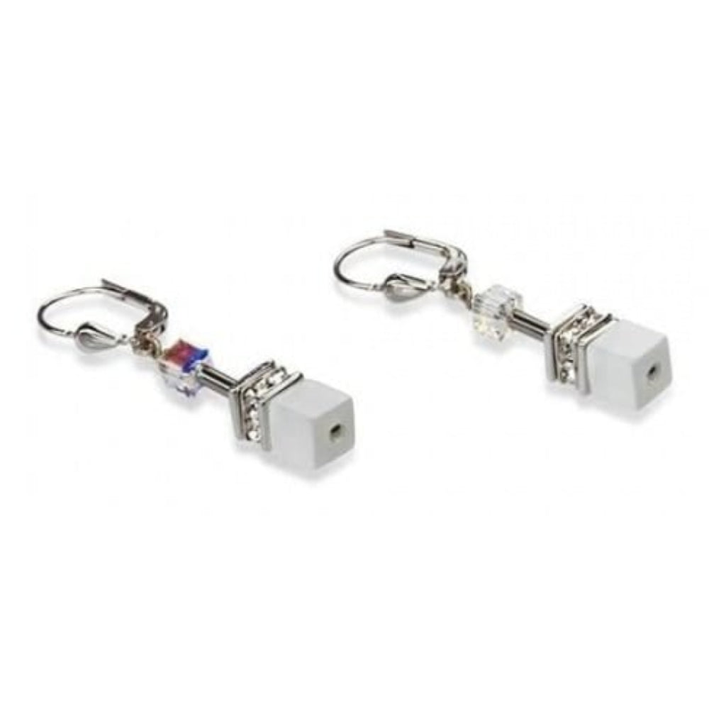 Ladies White Synthetic Tiger's Eye Earrings