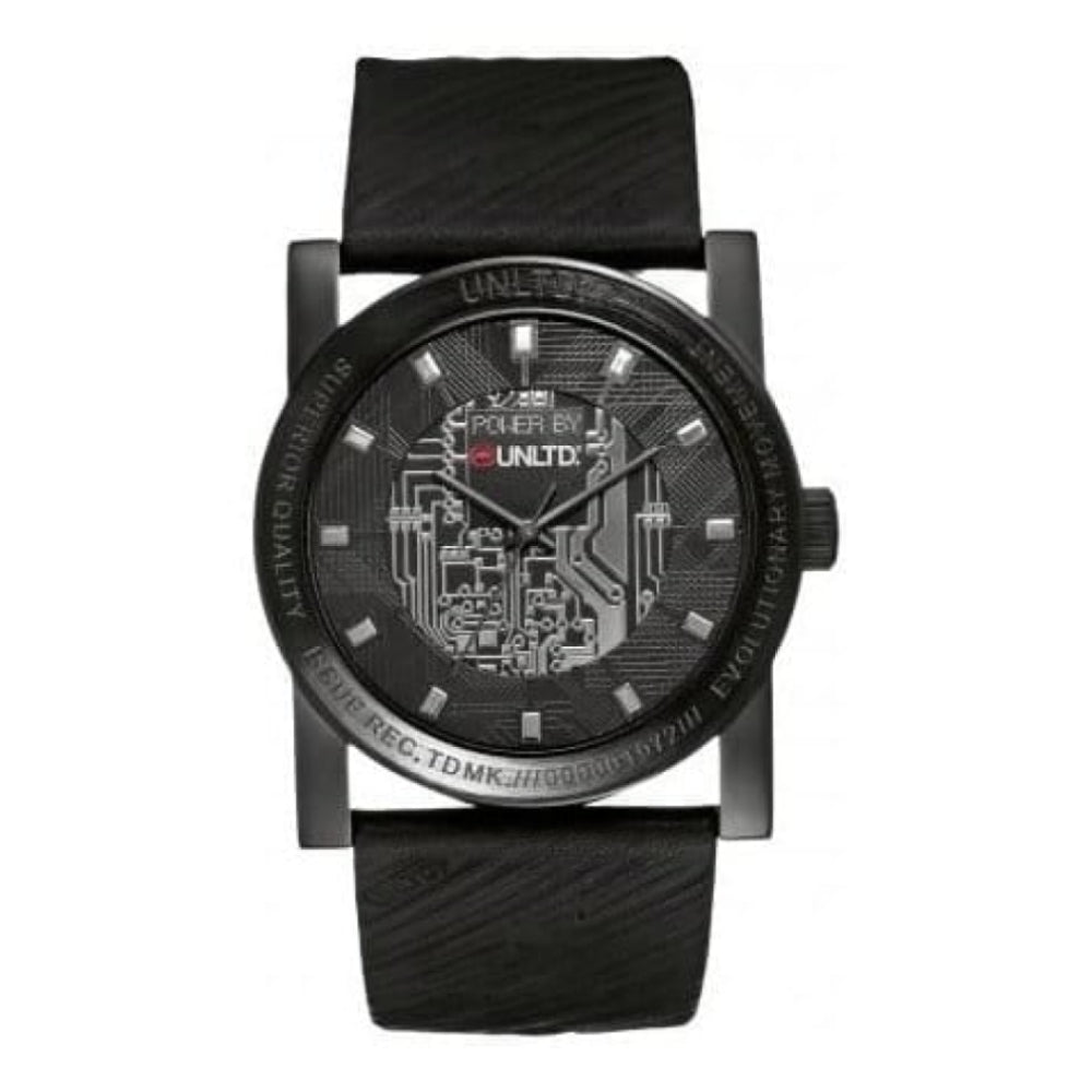 Gents Techno Dream Black Leather Watch with Black/Grey Details