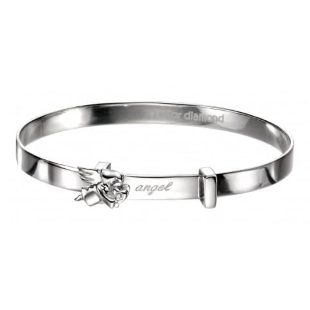 Childrens Silver Angel Baby Bangle With Diamond