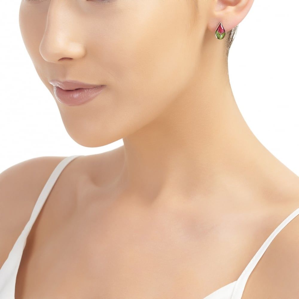 Silver Studs - Rose Bud - Teardrop