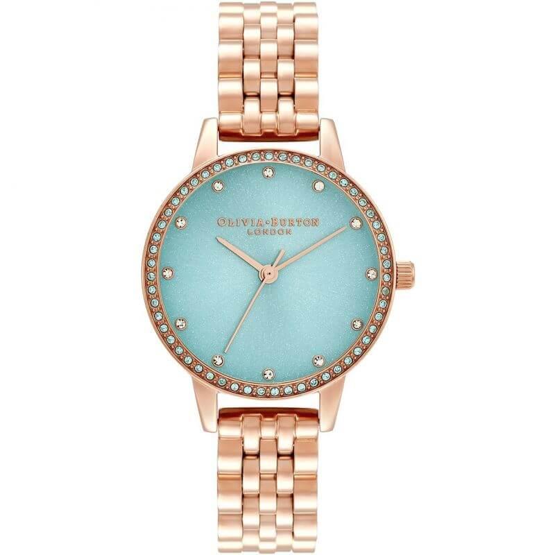 Classic Sparkle Bezel Midi Dial Mint & Rose Gold Bracelet Watch