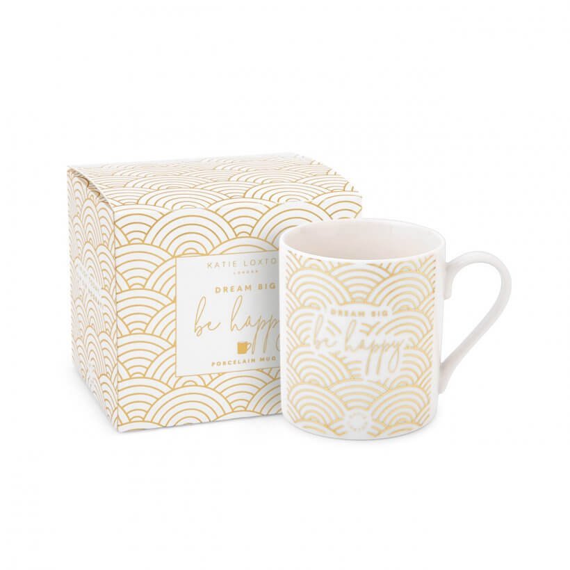 Boxed Porcelain Mug | Dream Big Be Happy | White And Gold